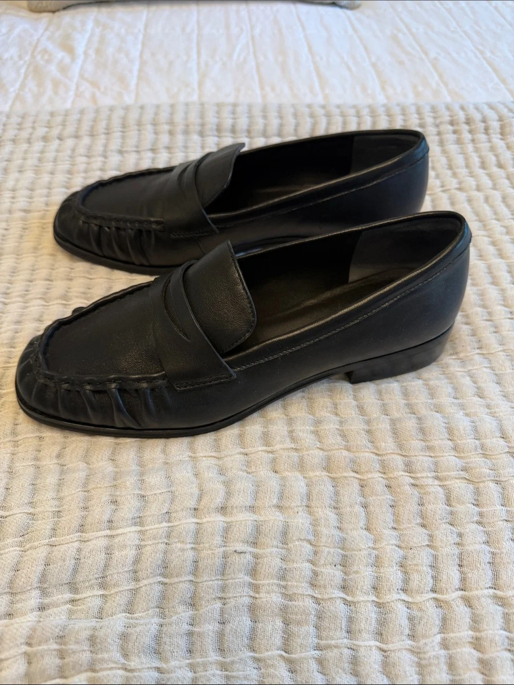 J. Crew Black Leather Scrunch Penny Loafers